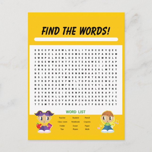 Find the Words, Word Search Activity Card (Front)