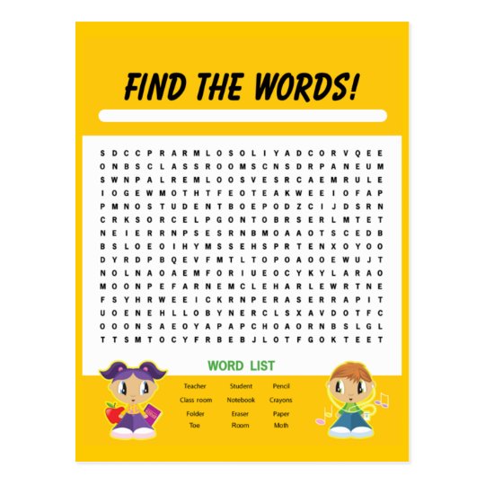 Find the Words, Word Search Activity Card
