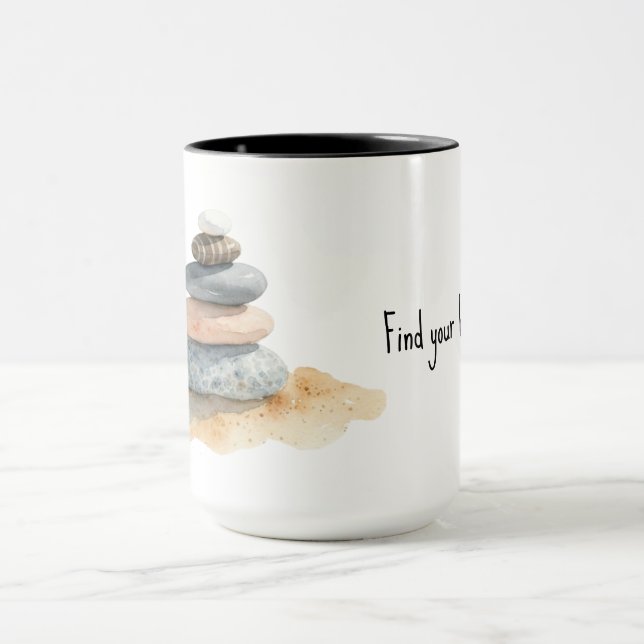 Find Your Balance Watercolour Zen Pebble Stack Mug (Center)