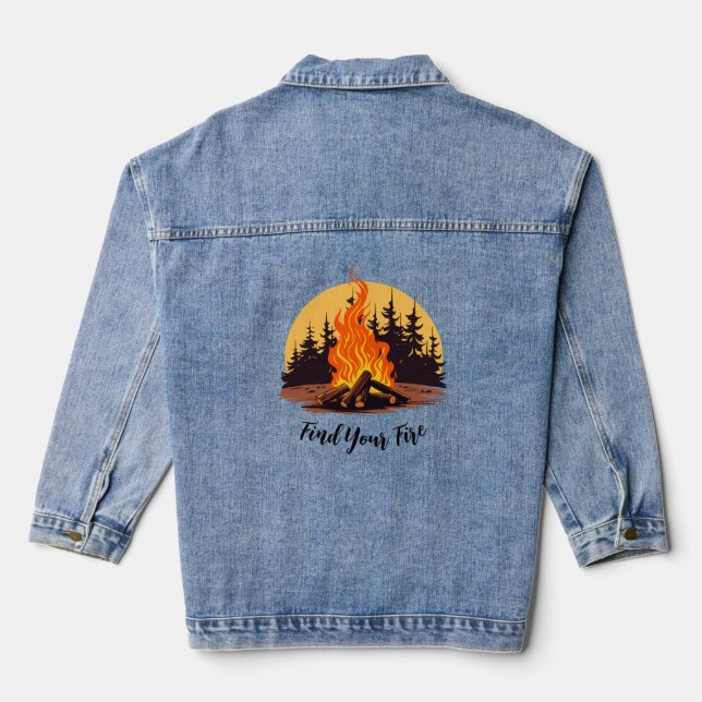 Find Your Fire | Outdoor Adventure Camping Denim Jacket (Back)