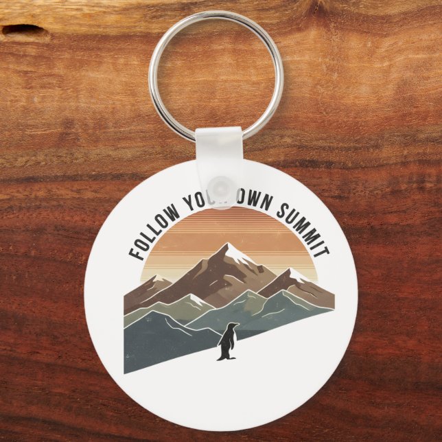 Find Your Own Summit– Inspirational Penguin  Key Ring (Front)