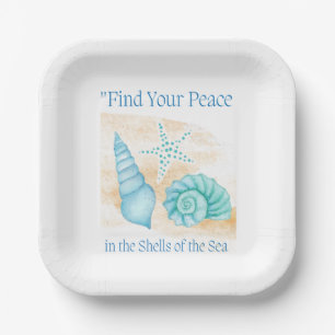 Find your peace in the shells of the sea. paper plate