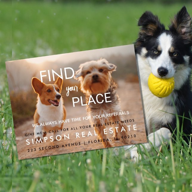 Find Your Place – Running Dogs Real Estate Announc Announcement Postcard (Creator Uploaded)