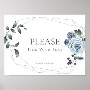 Find Your Seat 2 Dusty Blue Rose Wedding Sign