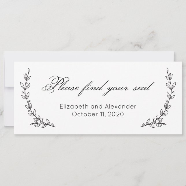 Find your seat. Floral simple wedding. Botanical Invitation (Front)