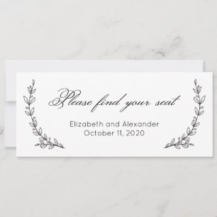 Find your seat. Floral simple wedding. Botanical Invitation