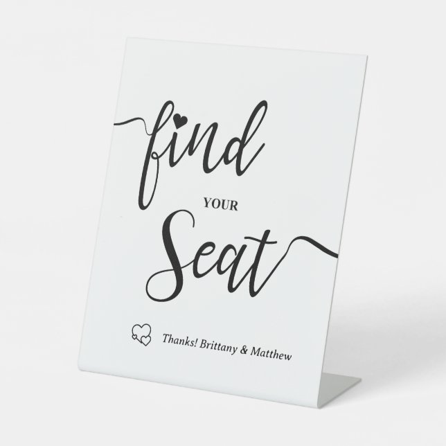 Find Your Seat Minimalist Wedding Pedestal Sign (Front)