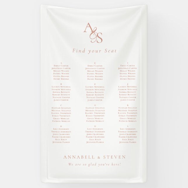 Find Your Seat! Monogram White Wedding Banner (Vertical)