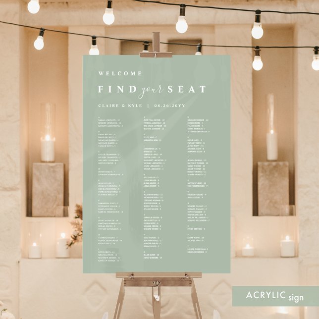 Find Your Seat Pale Green Alphabetical Seating Acrylic Sign (Creator Uploaded)