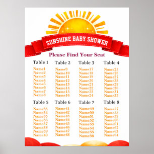 Find Your Seat Pink Sun Table Seating Board Poster