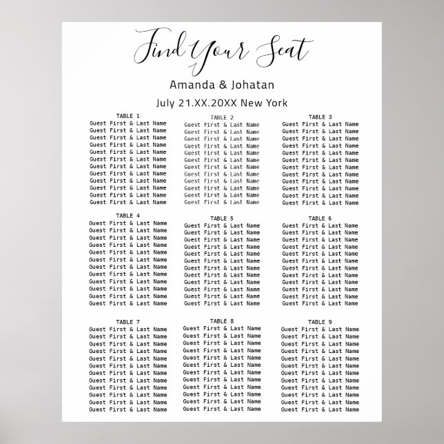Find Your Seat Seat Chart Wedding Bridal White (Front)