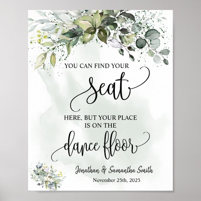 Find your seat sign wedding reception eucalyptus (Front)