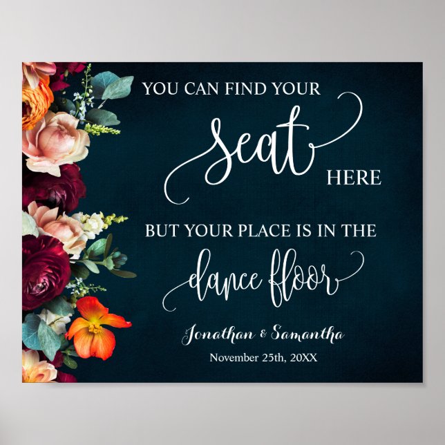 Find Your Seat Wedding Reception Wine Navy Sign (Front)