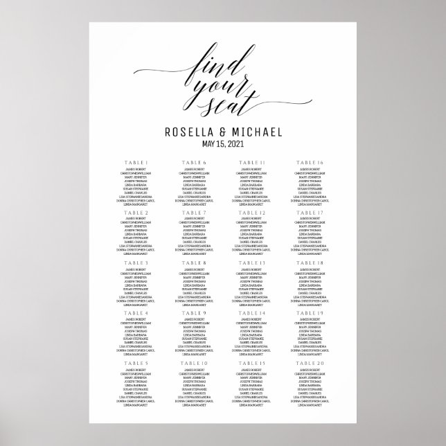 Find Your Seat - Wedding Table Seating Chart (Front)