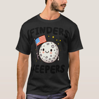 Finders Keepers Cute Kawaii Moon Holding An Americ T-Shirt