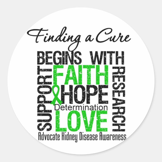 Finding a Cure For Kidney Disease (Green) Classic Round Sticker (Front)