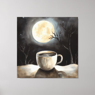 Finding winter tranquillity with coffee and moon. canvas print