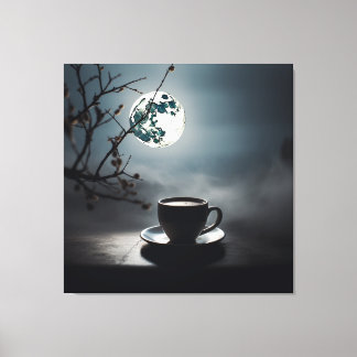 Finding winter tranquillity with coffee and moon. canvas print