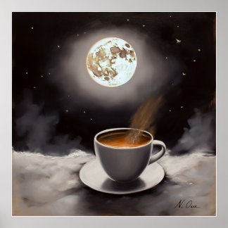 Finding winter tranquillity with coffee and moon. poster