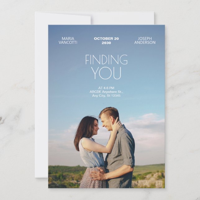 Finding you modern wedding movie film poster invitation (Front)