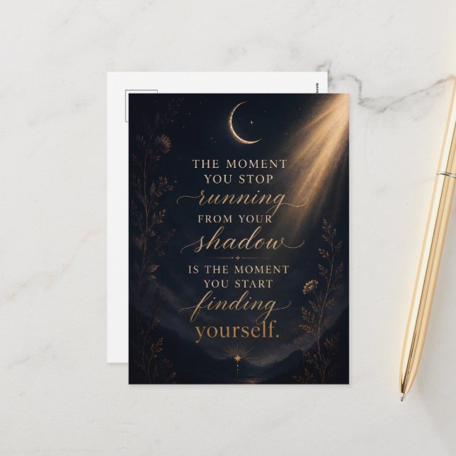 Finding Yourself Shadow Work Gold Moon Art Holiday Postcard (Front/Back In Situ)
