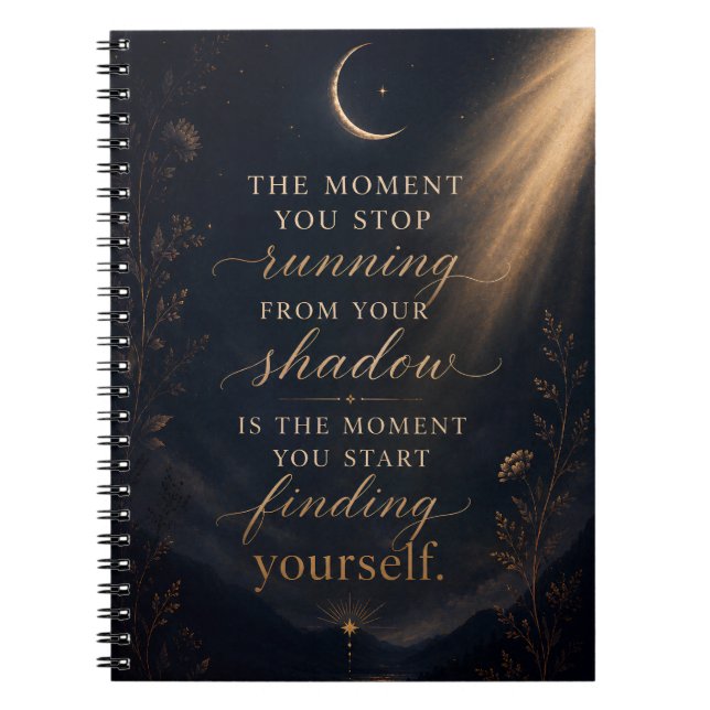 Finding Yourself Shadow Work Gold Moon Art Notebook (Front)