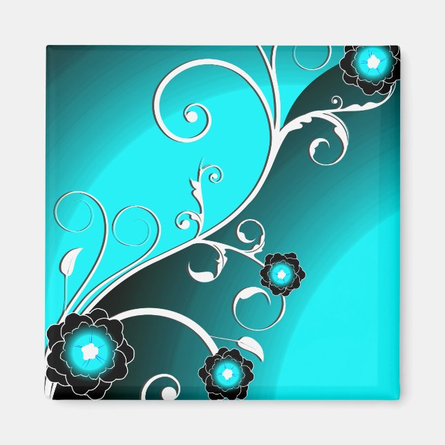 Fine Aqua Cool Cute Girly Retro Floral Magnet (Front)