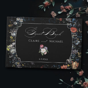 Fine Art Black Floral Calligraphy Guest Book