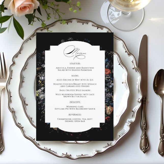 Fine Art Black Floral Calligraphy Menu (Creator Uploaded)