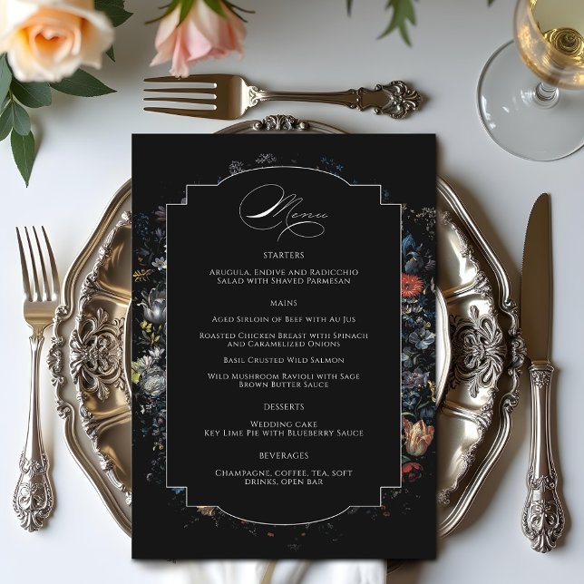 Fine Art Black Floral Calligraphy Menu (Creator Uploaded)