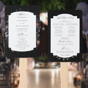 Fine Art Black Floral Calligraphy Program Hand Fan