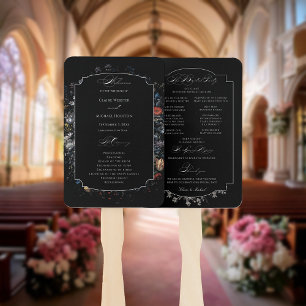 Fine Art Black Floral Calligraphy Program Hand Fan