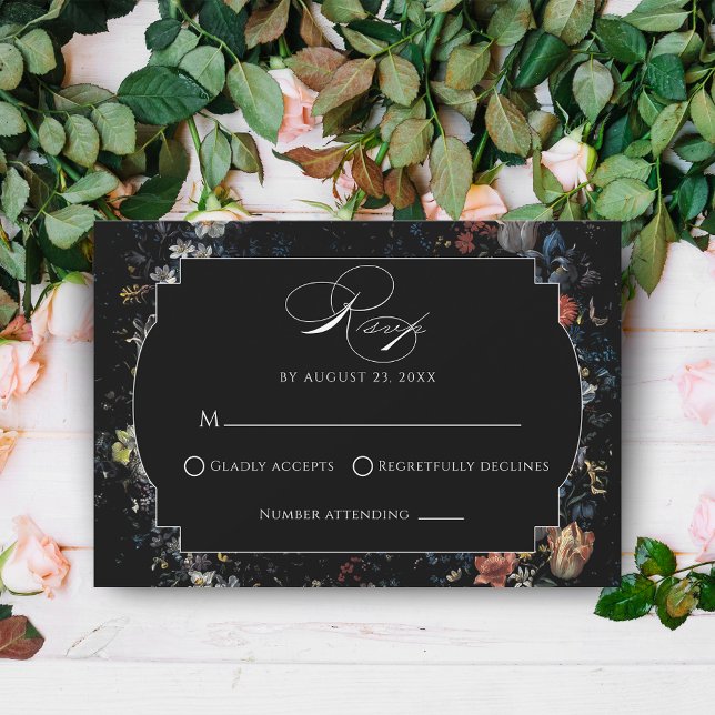 Fine Art Black Floral Calligraphy RSVP Card (Creator Uploaded)