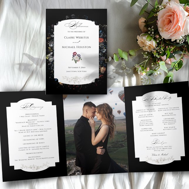 Fine Art Black Floral Calligraphy Tri-Fold Programme (Creator Uploaded)