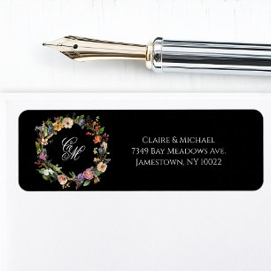 Fine Art Black Floral Monogram Wreath