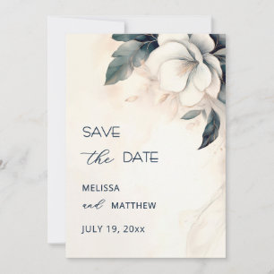 Fine Art Blue Ivory Flower Save The Date
