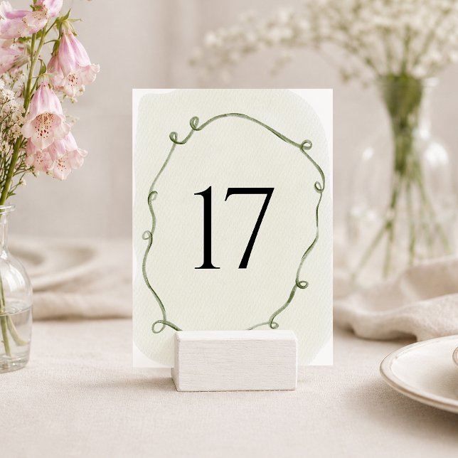 Fine Art Botanical Green Vine Wedding Table Number (Creator Uploaded)