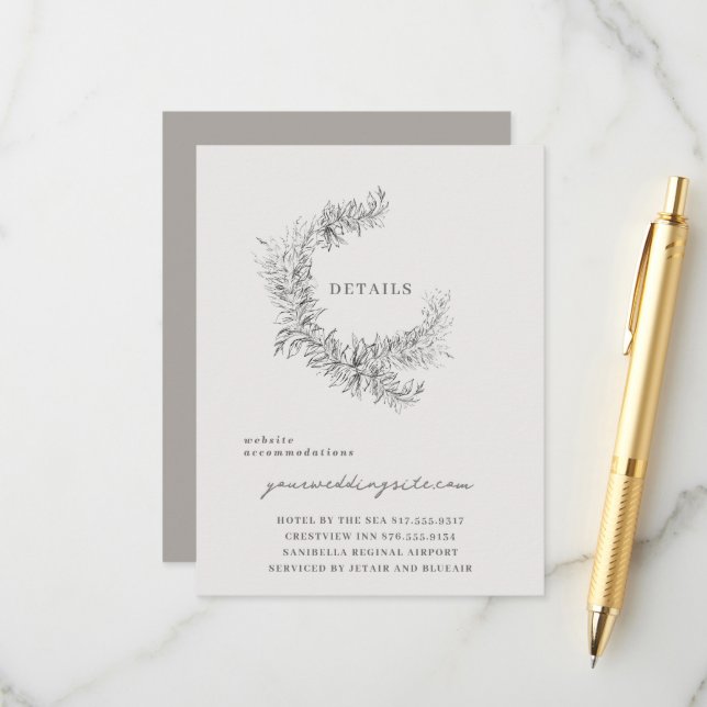 Fine Art Botanical Wedding Details Enclosure Card (Front/Back In Situ)