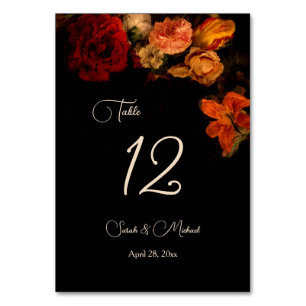 Fine Art Dark Moody Floral Wedding   Table Number