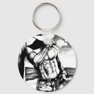 Fine art drawing handsome Cowboy Bodybuilder Key Ring