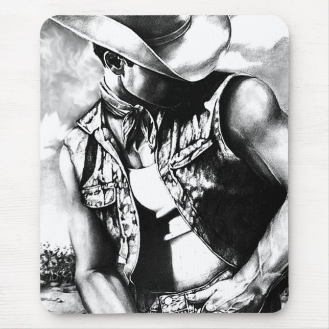 Fine Art Drawing. Rugged Cowboy in the Dusty Wind Mouse Mat (Front)