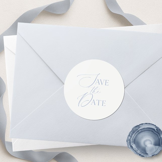 Fine Art Dusty Blue Save the Date Classic Round Sticker (Creator Uploaded)