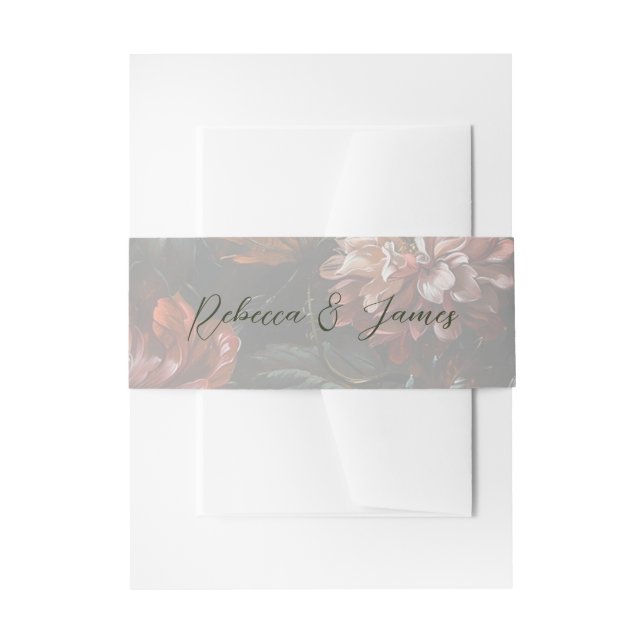 Fine Art Flower Painting Calligraphy Wedding Invitation Belly Band (Front Example)