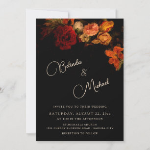 Fine Art Flowers Dark Wedding Invitation