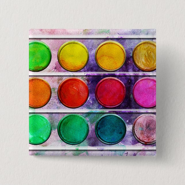 Fine Art Fun Colourful Paint Colour Box 15 Cm Square Badge (Front)
