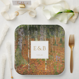 Fine Art Gustav Klimt Forest Nature Wedding Paper Plate