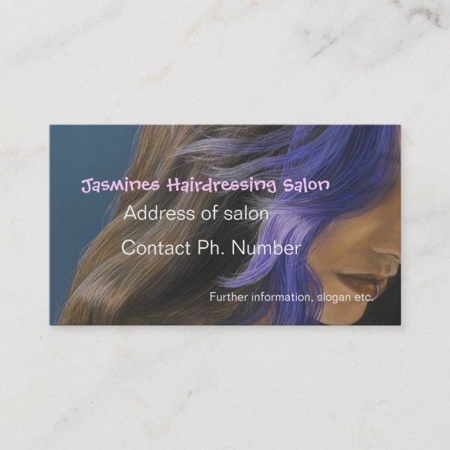 Fine Art Hairdressing salon Blue Business Cards (Front)