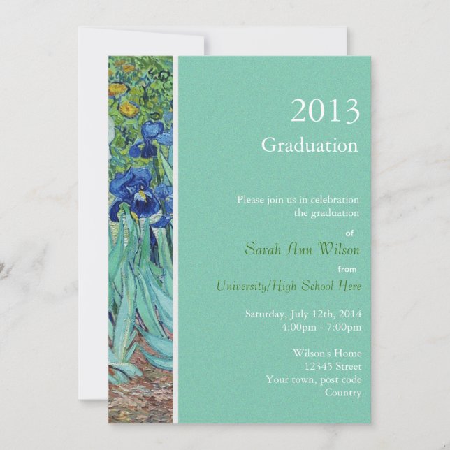 Fine art Irises graduation party invitations (Front)