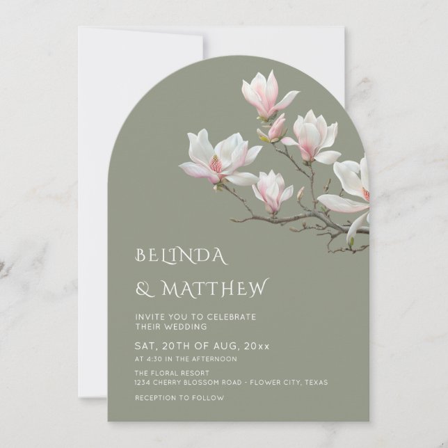 Fine Art Magnolia Casual Sage Green Wedding Invitation (Front)