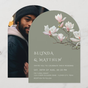 Fine Art Magnolia Casual Sage Green Wedding Invitation